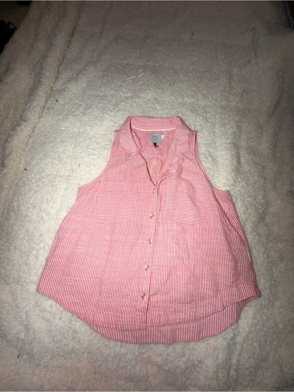 HD in Paris Pink Striped Sleeveless Button-Up Top
